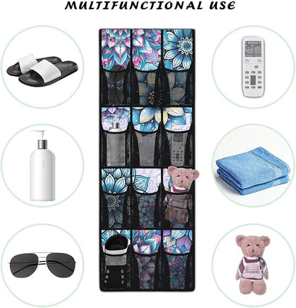 Blue Bohemian Over the Door Dorm Hanging Organizer - Space Saving 12 Pockets for Stationery, Snacks for Kitchen, Office, Dorm Rooms