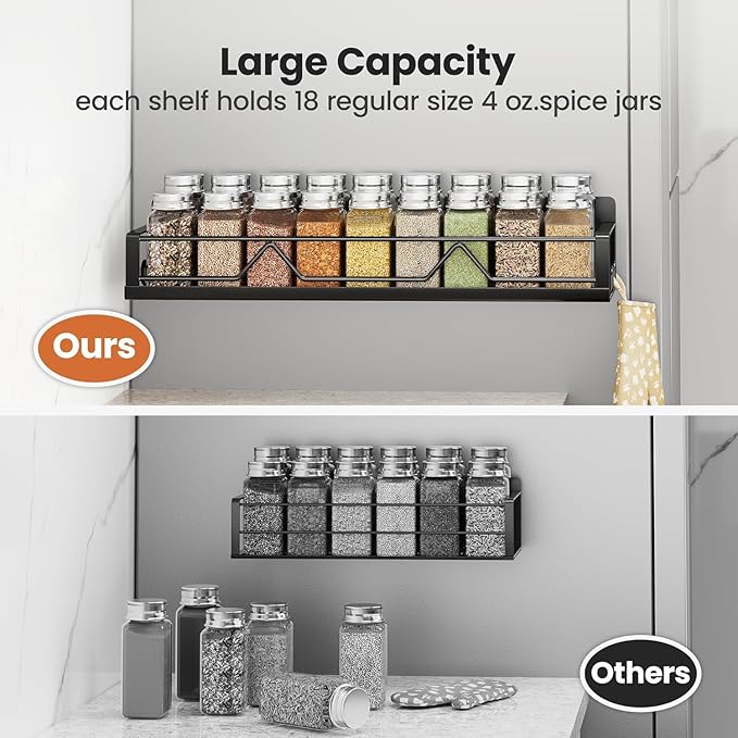 Mystozer 16.9 Inch Wide Large Capacity Magnetic Spice Rack for Refrigerator,6 Pack Metal Fridge Shelf Spice Rack Organizer Refrigerator Organizer Kitchen Spice Organizer Spice Storage(Black)