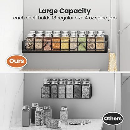 Mystozer 16.9 Inch Wide Large Capacity Magnetic Spice Rack for Refrigerator,6 Pack Metal Fridge Shelf Spice Rack Organizer Refrigerator Organizer Kitchen Spice Organizer Spice Storage(Black)