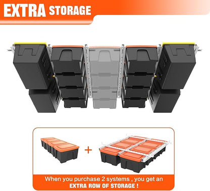 TORACK Garage Ceiling Bin Storage Rack, Overhead Tote Storage Rail System Heavy Duty Adjustable Tote Slide Rails Garage Bins Storage System(White, Bins are not included)