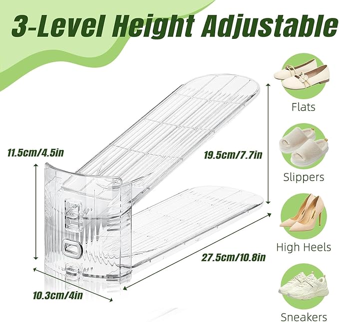 24 Pack Shoe Slots Organizer for Closet, Adjustable Shoe Stackers for a Pair of Shoes Rack Storage Shoe Space Saver 50% Shelf Display Holder for Closet
