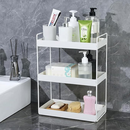 Elsjoy 3-Tier Bathroom Countertop Organizer, White Vanity Tray for Cosmetic & Makeup, Metal Organizer Shelf Counter Storage Rack for Kitchen, Bathroom Toiletries
