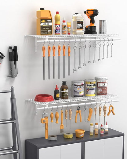 Supforce 4 Pack Closet Shelves with Triangular Brackets and Hanging Rod, 4FT X 12IN Wall Mounted Wire Shelving Orgnizer for Closet,Laundry Room,Pantry,Load Up to 150lb, White