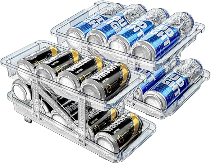 Xicennego Set of 2 Adjustable Soda Can Organizer for Refrigerator, Cabinets, Countertops, Beverage Can Dispenser for Fridge, for Standard Cans, Skinny Cans, And Tall Cans (Blue)