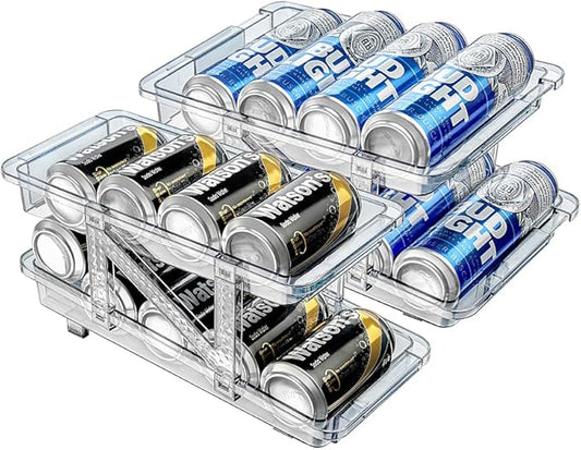 Xicennego Set of 2 Adjustable Soda Can Organizer for Refrigerator, Cabinets, Countertops, Beverage Can Dispenser for Fridge, for Standard Cans, Skinny Cans, And Tall Cans (Blue)