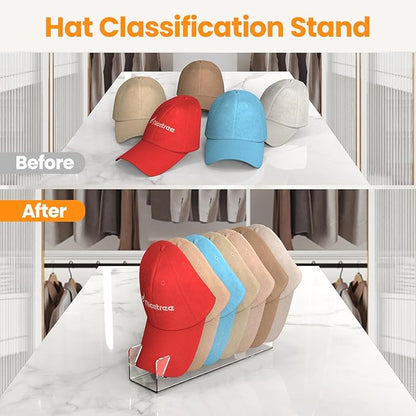 Nicetree Hat Organizer, 2 Pcs No Install Acrylic Hat Racks for 14 Baseball Caps Storage, Hat Stand for Baseball Caps Display and Organizer for Dresser, Bedroom, Closet, Office