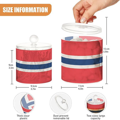 DOMIKING Norway Flag 2 Pack Bathroom Canisters Cotton Swab Holder Dispenser Plastic Cotton Ball Jar Acrylic Storage Containers for Floss Cotton Ball Makeup Sponges