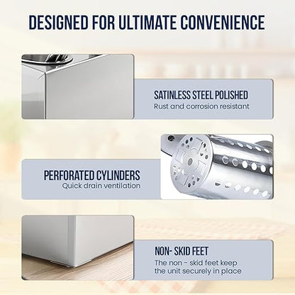 OCS Parts 3-Compartment Silverware Display Holder | Stainless Steel Cylinders | Stainless Steel Kitchen Caddy Utensil Holder with Perforated Cylinders for Home Kitchens, Restaurants and Buffets