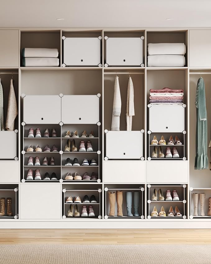 Mondeer Shoe Rack, Plastic Shoe Cabinet, 10 Levels, Shoe Rack Organiser Holds 40 Pairs of Shoes, Space Saving, for Hallway, Bedroom, Living Room, Entrance (White)
