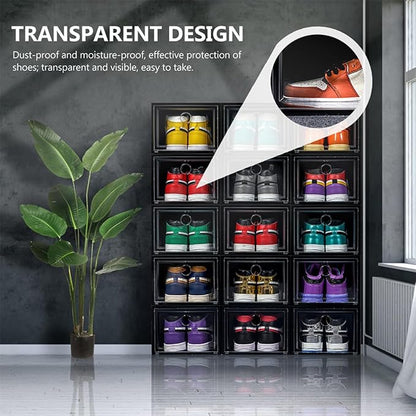 Mobestech 6Pcs Stacked Shoe Storage Box Plastic Organizer Magnetic Door Dustproof and Resistant for Sneakers and Boots Stackable Shoe Boxes for Closet