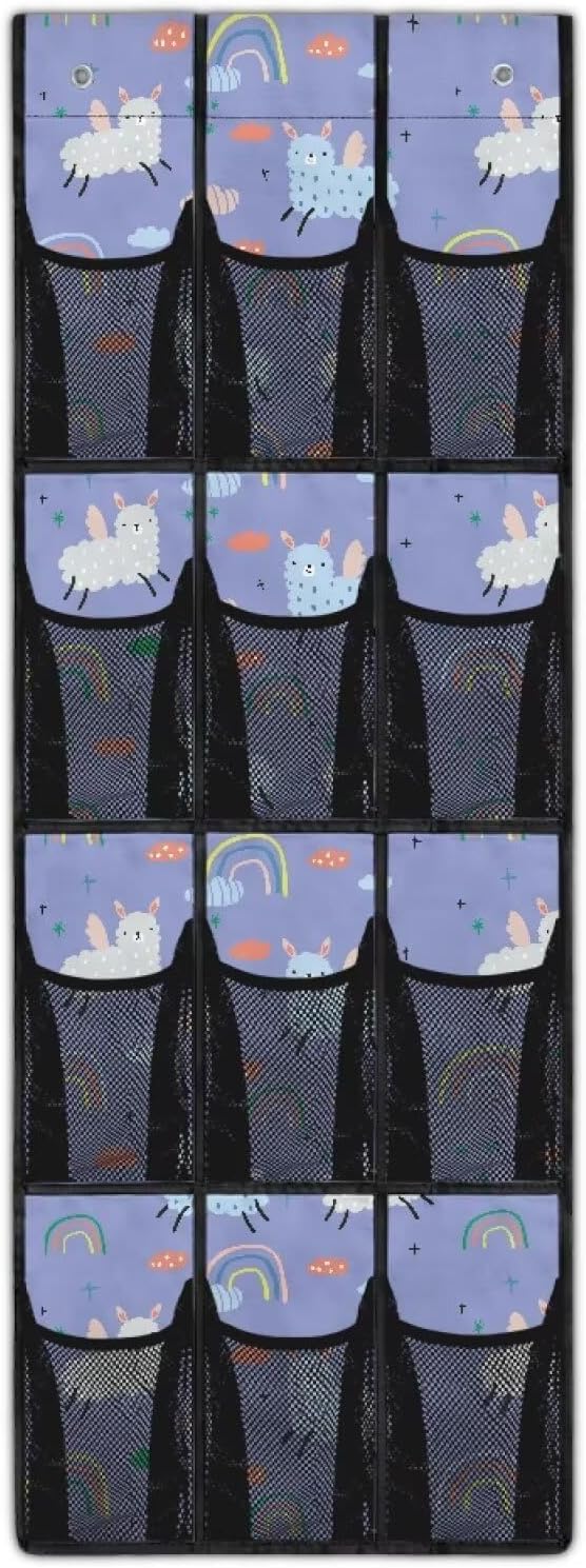 Cute Alpacas Shoe Organizer Over The Door Mesh Fabric Over The Door Shoe Organizer 12 Pockets Shoe Holder Hanger for School Easy to Install Wall Hanging Storage