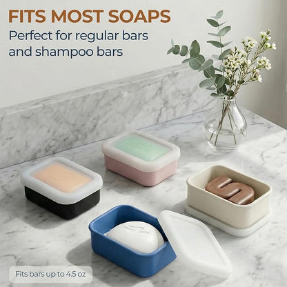 AIMAIAIMAI Compact Leakproof Travel Soap Case, Shatterproof Silicone Travel Soap Container with Draining Pad, Great for Outdoor, Camping, Gym (Off-White)