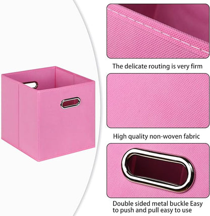 Fabric Cloth Storage Bins,Fabric Cube Bins Organizer with Dual Handles Foldable Cube Storage Baskets for Home Bedroom Storage,Set of 6,(Pink)