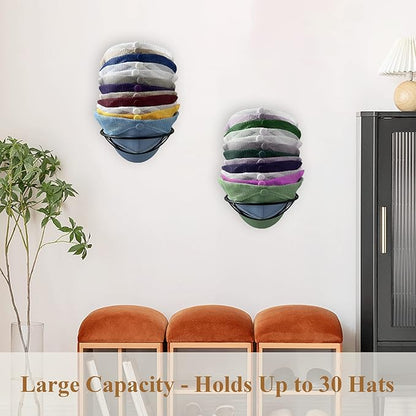 Homesweet 2-Pack Hat Racks for Wall Closet, Compact Hat Organizer for Baseball Caps, Hat Storage Wall Closet for 30 Baseball Caps, Space Saver, Metal (Line Black)