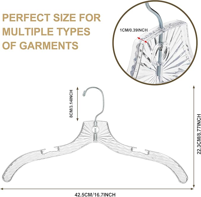 Quality Clear Plastic Hangers 96 Pack - Crystal Cut for Shirts, Suits, Coats, Dresses Hangers, Heavy Duty & Nonslip Design with Swivel Hook, 17 inches