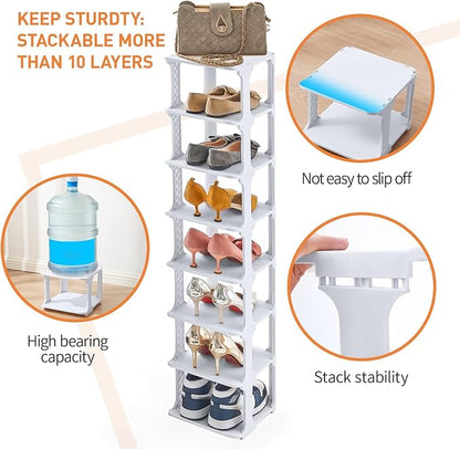 5 Tiers Vertical Shoe Rack, Narrow Free Standing Shoe Storage Organizer for Entryway and Small Closet, Stackable Shoe Holder Shelf Stability DIY, Grey