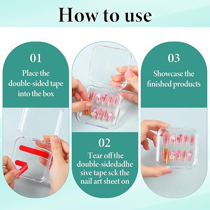 30pcs Press on Nail Case, Nail Storage Box Clear Acrylic Nails Display Box Packaging Fake Nails Storage Case with 90 Pcs Adhesive Double Sided Tape for Fake Nail-Storages,Display-/2.95*2.95inch