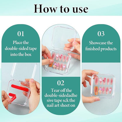 30pcs Press on Nail Case, Nail Storage Box Clear Acrylic Nails Display Box Packaging Fake Nails Storage Case with 90 Pcs Adhesive Double Sided Tape for Fake Nail-Storages,Display-/2.95*2.95inch
