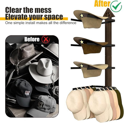 1 Pack Cowboy Hat Rack for Wall – Rustic Cowboy Hat Holder with Arrow Design and 4-Tier Hooks Western Decor Hat Storage– Vintage Cowboy Hanger for Wall