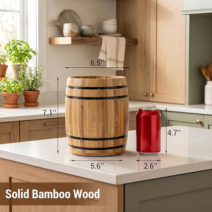 MyGift Wine Barrel Design Kitchen Utensil Crock, Light Brown Solid Bamboo Wood Cooking Tool Holder