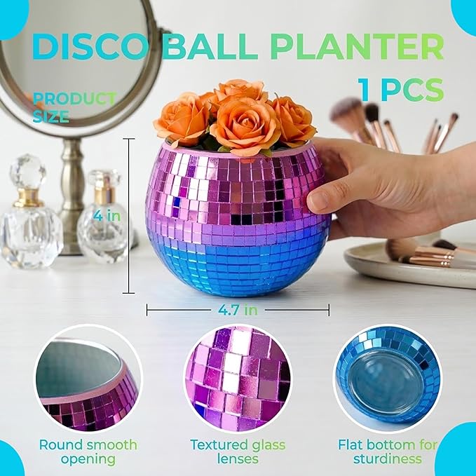 Glass Disco Ball Pen Holder with Smooth Grouting - Premium Mirror Mosaic Pencil Cup for Desk, Cute Makeup Brush Holder, Aesthetic Room Decor Gift (Iridiscente)