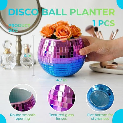 Glass Disco Ball Pen Holder with Smooth Grouting - Premium Mirror Mosaic Pencil Cup for Desk, Cute Makeup Brush Holder, Aesthetic Room Decor Gift (Iridiscente)