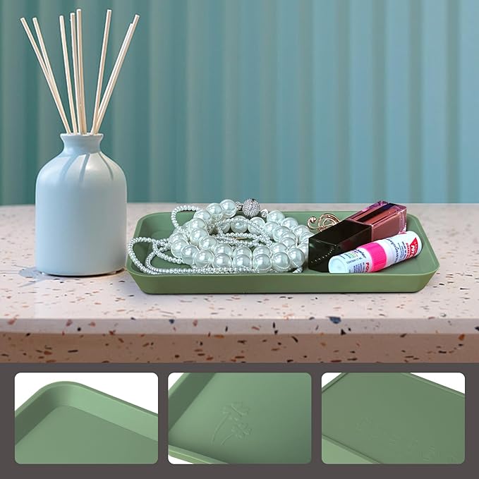 Countertop Vanity Tray, Bathroom Silicone Shatterproof Tray, Soap and Sponge Holder for Kitchen Sink Toilet Tank, Bathroom Holders for Counter, Perfume Candle Key Valet - Green