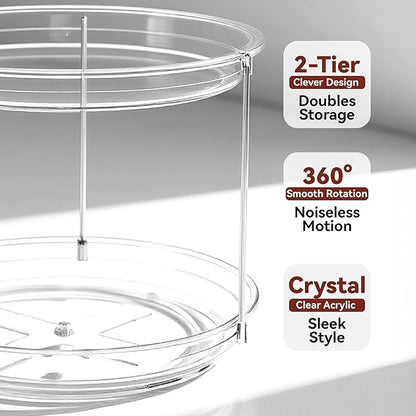 2 Tier Lazy Susan Turntable Organizer for Cabinet, 9.25'' Rotating Spice Rack Organization for Kitchen, Pantry, Bathroom, Vanity, Countertop, Medicine Storage, Seasoning Spice Organizer, 1 Pack