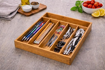 YBM HOME Bamboo Cutlery Tray Flatware Silverware Drawer Organizer with 5 Compartments, 338