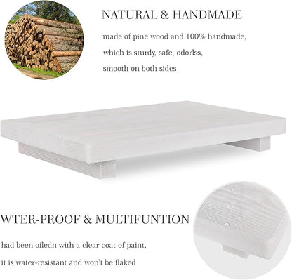 zoocatia Bathroom Counter Organizer Wood Pedestal Stand Farmhouse Decorative Tray Soap Holder for Kitchen Decor, Large 11.8" x 7" - White
