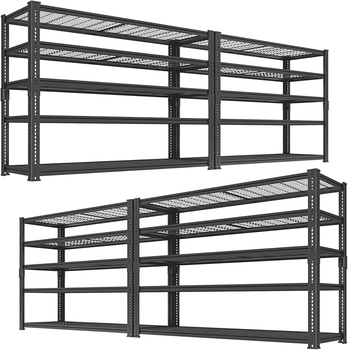 Storage Shelves Heavy Duty, 4 PCS 48" L x 18" W x 72" H Garage Wire Shelving Unit Loads 2800LBS, 5-tier Adjustable Metal Industrial Utility Shelf Rack for Kitchen, Laundry Room, Warehouse, Basement