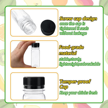 30PCS 2oz Small Plastic Shot Bottles with Caps,Reusable Clear Juice Containers,Empty Plastic Containers with 10 Funnels for Ginger Shots,Liquids,Beverages