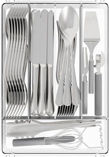 Yieach Clear Small Silverware Organizer 9 inch Wide for Kitchen Drawers,BPA Free Silverware Trays and Plastic Silverware Dividers & Holder,Utensil and Flatware Drawer Organizer Suitable for Fork,Spoon