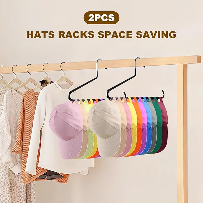 Hat Organizer for Baseball Caps - 2 PCS Hat Hangers for Closet - Stainless Steel Hat Rack - Cap Holder Hat Storage Holds 20 Caps - Birthday Gifts for Men & Women