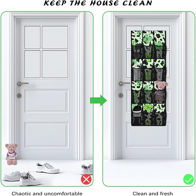 Green Leaves Leopard Over The Door Hanging Organizer Storage Closet for Spices, Utensils, Snacks for Kitchen, Office, Dorm Rooms