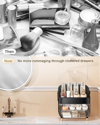 Makeup Organizer Countertop, Skincare Holder Bathroom Counter Organizer, Storage Box Cosmetic Display Cases, Teen Girl Gifts Make up Organizers for Vanity, Dresser (Black)