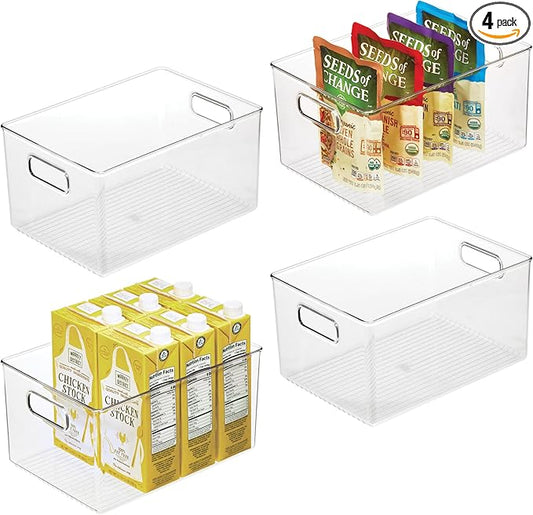 iDesign Pantry Organizer Bins with Handles - Storage Bins for Cabinets or Fridge - Set of 4 - Clear