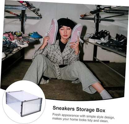 SOLUSTRE 2 Pcs Sturdy Plastic Shoe Storage Box Drawer Type Design Organizing Container for Closet for Sneakers and Boots Style