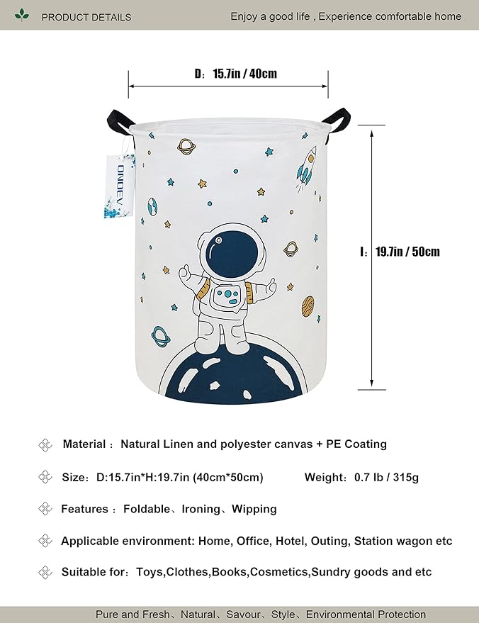 Round Space Astronaut Laundry Basket, Collapsible Laundry Hamper for Boys, Cute Galaxy Storage Bin, Waterproof Toy Storage for Kids Room, Nursery, Playroom, Boys Birthday Gift(Star astronaut)