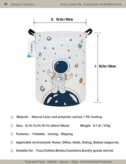 Round Space Astronaut Laundry Basket, Collapsible Laundry Hamper for Boys, Cute Galaxy Storage Bin, Waterproof Toy Storage for Kids Room, Nursery, Playroom, Boys Birthday Gift(Star astronaut)