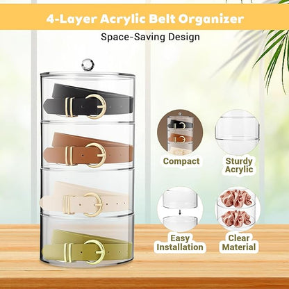 4-Layer Acrylic Belt Organizer – Transparent Closet & Drawer Storage Box for Belts, Jewelry, Watches, and Accessories