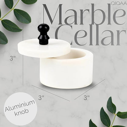 Handmade Marble Box with Metal Knob 3x3x3 - Marble Salt Cellar with Lid, Salt and Pepper Containers
