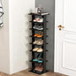BETTARY 8 Tier Vertical Shoe Rack, Narrow Wooden Corner Shoe Organizer for Small Spaces, Removable Shelves, Anti-toppling Device, Shoe Tower for Entryway, Closet, Bedroom (Black, Single Row)