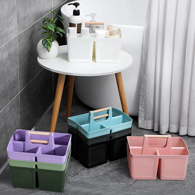 rejomiik Portable Shower Caddy Basket Plastic Cleaning Caddy Organizer Storage Tote with Handle for Bathroom, College, Dorm Room Essentials, Dark Green