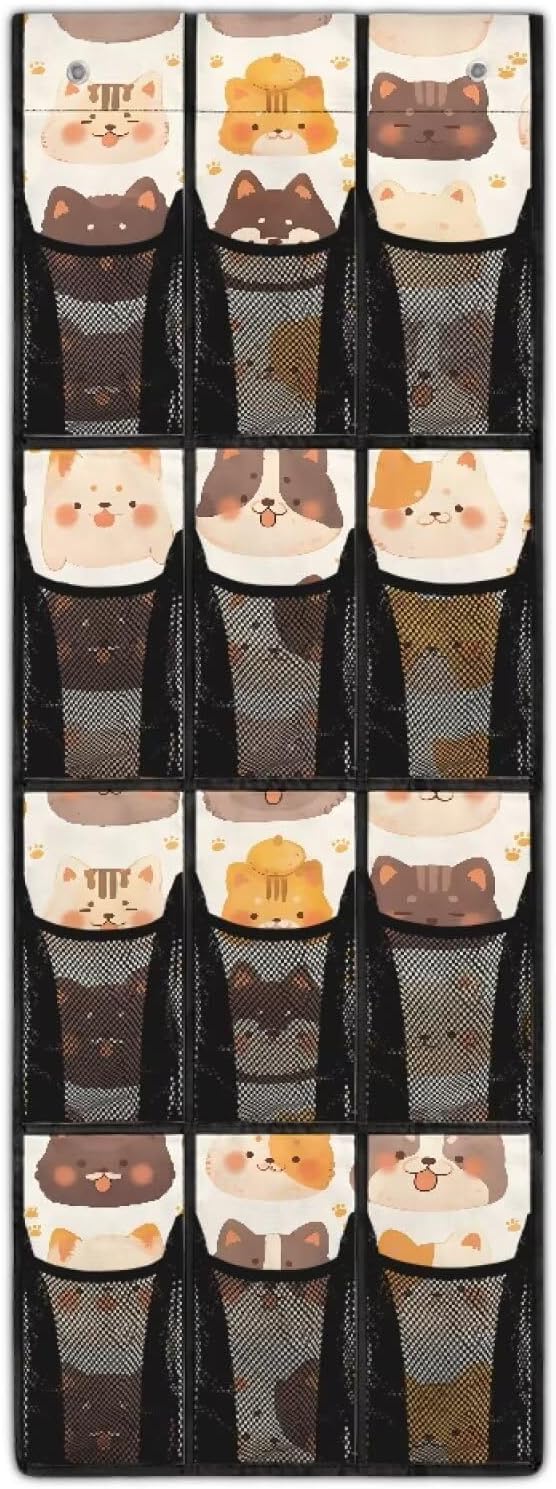 12 Large Mesh Pockets Over the Door Shoe Organizer Cute Cat Hanging Shoe Rack for Closet Shoe Organizer Door Hanger for Bedroom Bathroom