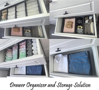Bructhun Drawer Organizer Set of 4 Light Grey - Fabric Storage Bins for Clothes, Underwear, Socks & Bras - 11" Dresser Dividers for Bedroom Closet