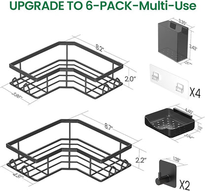Adhesive Shower Caddy, 6 Pack Corner Bath Organizer, Rustproof Stainless Steel Shower Shelves with Large Capacity, No Drilling Shelves for Bathroom Storage, Home, Kitchen Decor