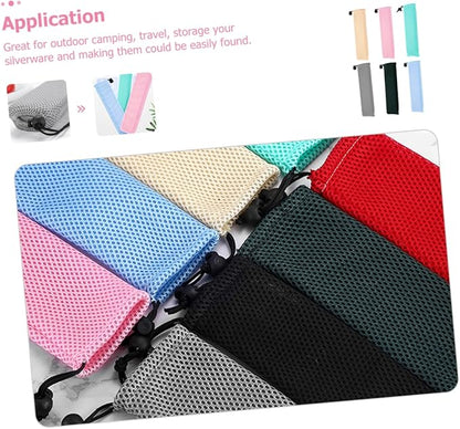 6pcs Portable Travel Utensil Bag Mesh Drawstring Case for Flatware Tableware Outdoor Camping Picnics Bbqs Everyday Use