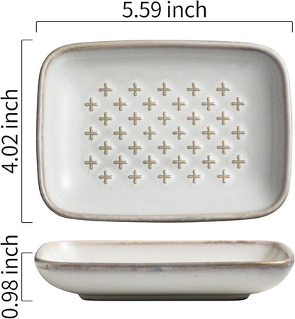 Premium Ceramic Soap Dish Holder - Large 5.5 Inch Soap Saver Tray with Non-Slip Base, Multi-Use for Bar Soap, Sponge & Jewelry - Elegant for Bathroom, Kitchen, Shower - Creamy White