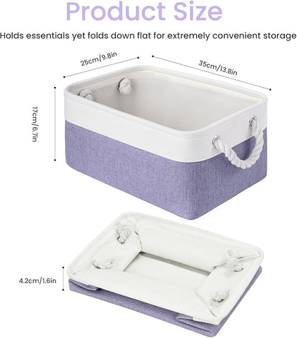 Storage Baskets for Shelves 13.8x9.8x6.7 Inch, Foldable Fabric Storage Bins with Handles, Small Storage Baskets for Organizing Closet, Office, Home Organization (6-Pack, White&Purple)